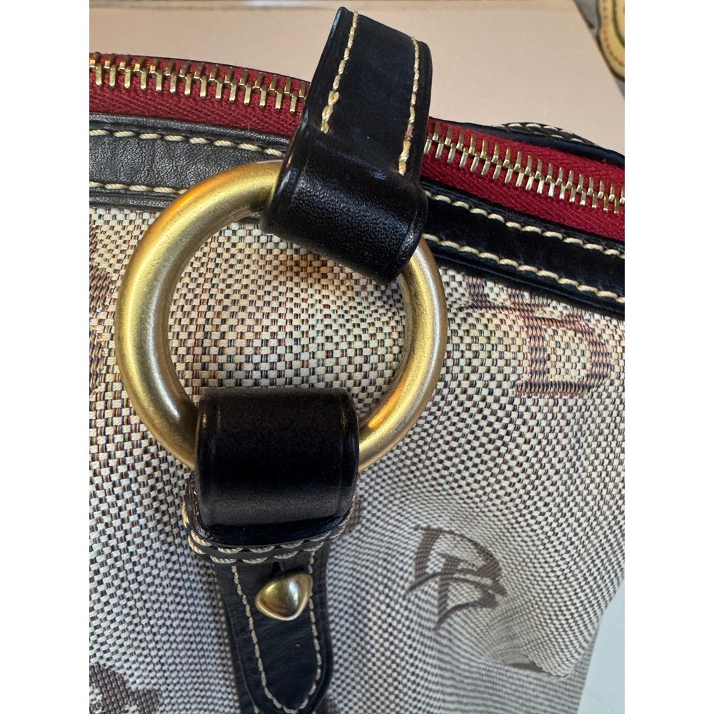 Vintage Dooney & Bourke DB Monogram Satchel Y2K Tassels Canvas Leather Bag - Picture 2 of 13
